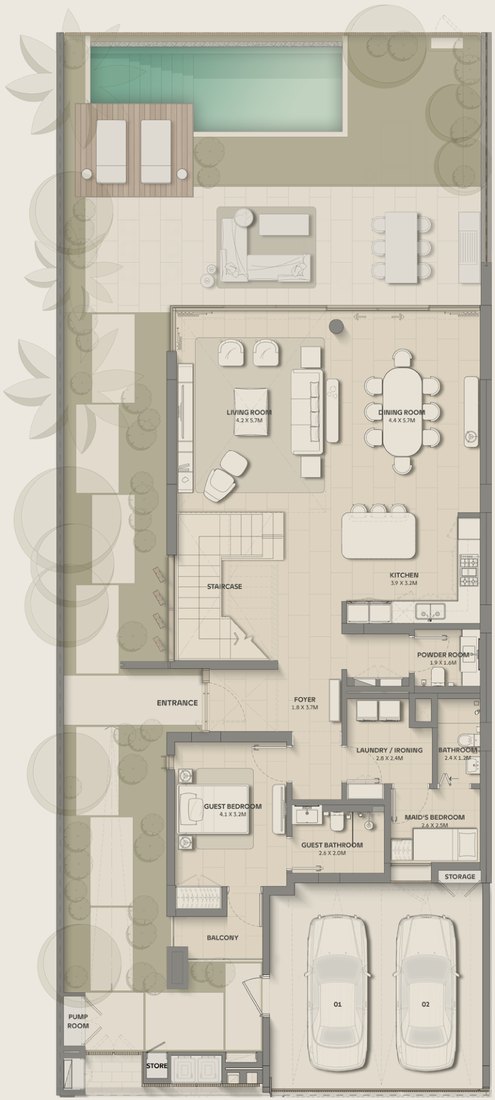 4-bed villa (G+1), Ground floor