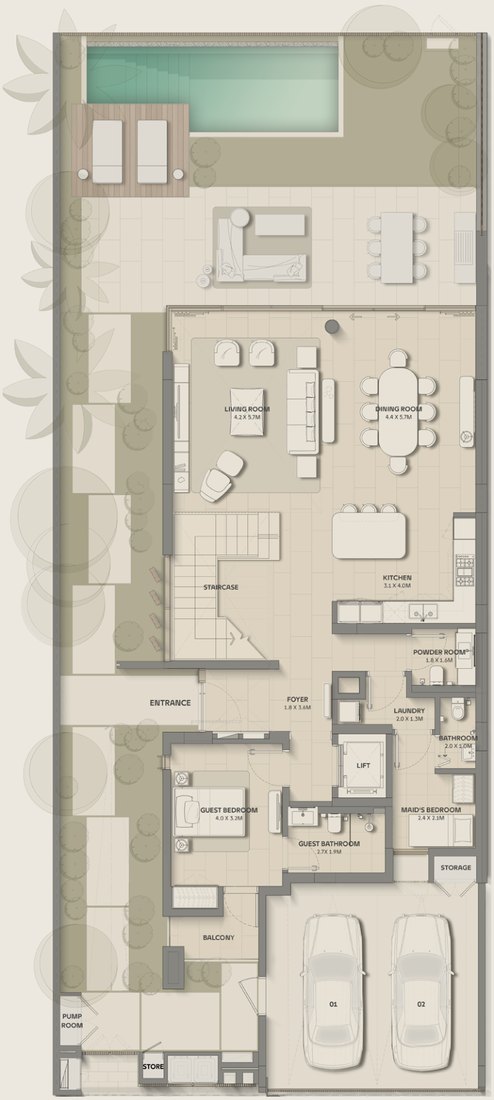 4-bed plus villa (G+2), Ground floor