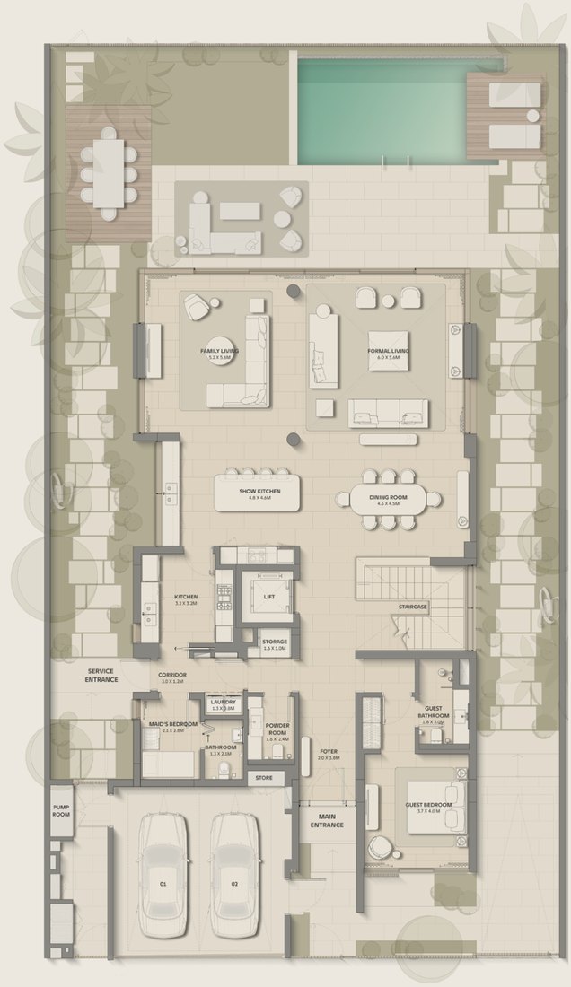 4-bed garden villa, Ground floor